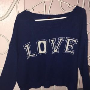 BLUE AND WHITE LOVE SWEATER